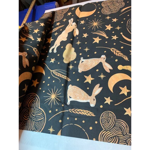 Whimsical Celestial Rabbit Pattern Fabric By Cat Hayward 1 yard x 43 inches - Picture 5 of 7